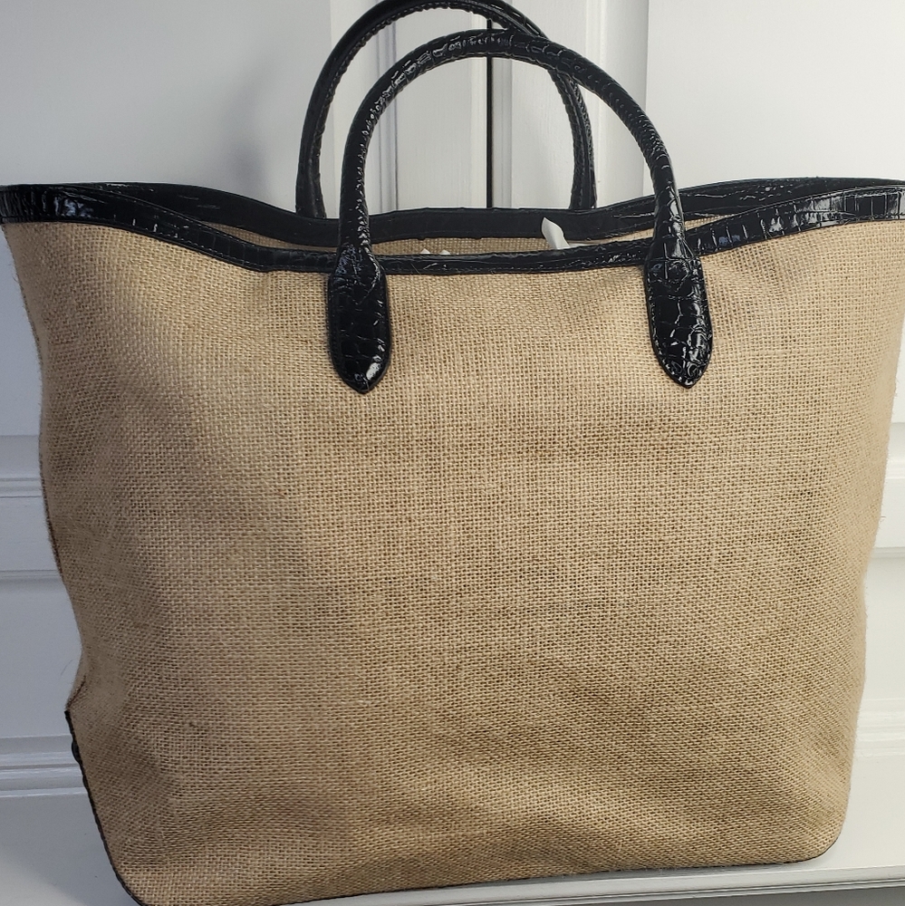 Brahmin Beige and Black Tote Bag - Picture 5 of 9